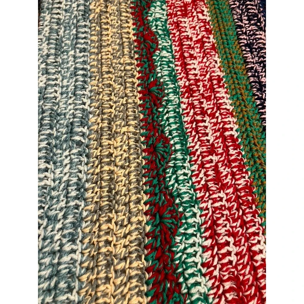 Handmade Crochet Afghan Blanket 30x60‎ Multi-Color Striped Boho Cottagecore